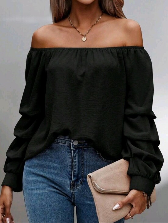 SHEIN Tops - Black Off Shoulder Top with Ruffle Detail